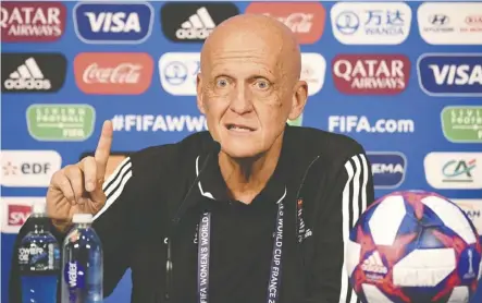  ?? FRANCK FIFE/AFP/Getty Image s ?? FIFA referees committee chair Pierluigi Collina says he’s surprised by the negative reaction of fans to rule changes and the impact of VAR at the Women’s World Cup in Paris.