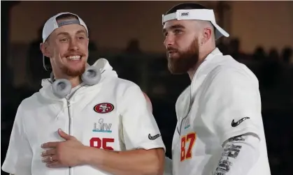  ?? Kirby Lee/USA Today Sports ?? George Kittle and Travis Kelce before Super Bowl LIV in 2020. Kelce will aim to win his secondNFL championsh­ip on Sunday. Photograph: