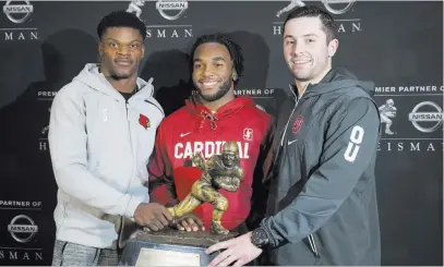  ?? Mary Altaffer ?? The Associated Press Heisman Trophy finalists, from left, Louisville’s Lamar Jackson, Stanford’s Bryce Love and Oklahoma’s Baker Mayfield.