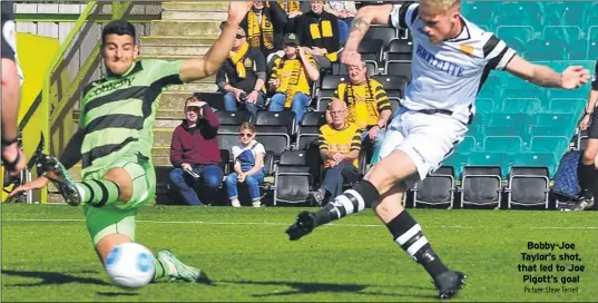  ?? Picture: Steve Terrell ?? Bobby-Joe Taylor’s shot, that led to Joe Pigott’s goal