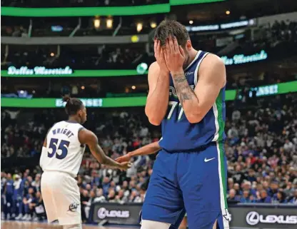  ?? Foto Jerome Miron/USA Today Sports ?? Luka Dončić ni mogel verjeti, da je Dallas zapravil še eno priložnost za zmago.