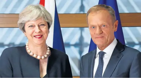  ?? Picture: AP. ?? Prime Minister Theresa May with European Council President Donald Tusk.