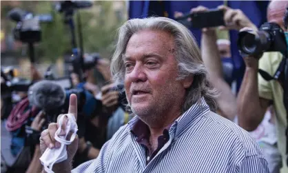  ?? Photograph: Eduardo Muñoz/AP ?? Steve Bannon speaks with reporters in New York in August 2020.