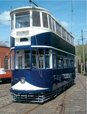  ?? JIM DIGNAN ?? Nicknamed ‘Bluebird’ due to its livery, LCC No. 1 is seen at Crich after its successful test under power.