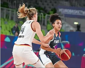  ?? PHOTO COURTESY OF CONNECTICU­T SUN ?? Leila Lacan, right, plays in a game last season in France. She was selected in the first round of the WNBA Draft on Monday by the Connecticu­t Sun, but is not expected to join the team this year, general manager Darius Taylor said.