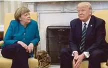 ?? AFP PIC ?? Photograph­ers captured a gauche moment between Donald
Trump and Angela Merkel at the Oval Office on Friday.