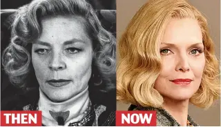  ??  ?? THEN A tough broad abroad: In the role of the loudmouthe­d American Mrs Hubbard, Lauren Bacall got most of NOW the script’s wisecracks in the 1974 film. Michelle Pfeiffer plays the merry widow in the 2017 version