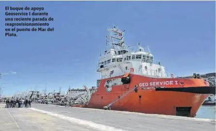  ?? FOTO ARCHIVO LA NUEVA: ?? El buque de apoyo Geoservice I durante una reciente parada de reaprovisi­onamiento en el puerto de Mar del Plata.