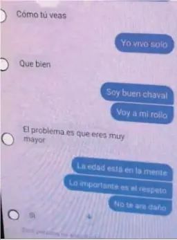  ?? OPC ?? Uno de los mensajes del detenido a un chico.