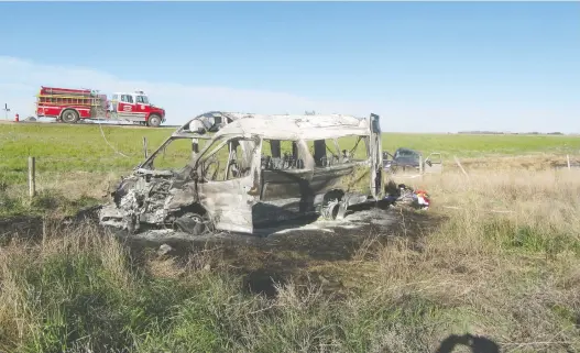  ?? RCMP ?? RCMP say six people were injured in a crash between a small passenger bus and a pickup truck on Highway 11 on Thursday.