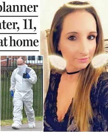  ??  ?? Crime scene: A forensics officer Found dead: Mother-of-three Laura Boon