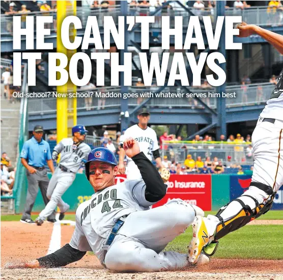  ?? GENE J. PUSKAR/ AP ?? Cubs baserunner Anthony Rizzo set off a debate by sliding into Pirates catcher Elias Diaz’s leg in an effort to break up a double play Monday.