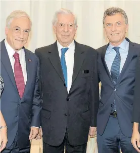  ?? FOTO AFP ?? Coincidenc­ias. Piñera, Vargas Llosa y Macri.