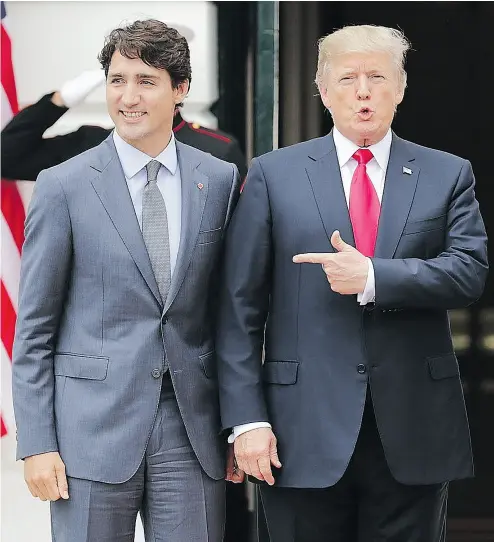  ?? CHIP SOMODEVILL­A / GETTY IMAGES ?? Prime Minister Justin Trudeau and U. S. President Donald Trump meet at the White House on Wednesday.