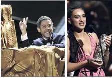  ?? (Photos EPA/MaxPPP et AFP) ?? Manu Payet a ouvert la cérémonie sur un très beau numéro de comédie musicale mettant en scène des César géants. Camélia Jordana, originaire de La Londe, a glané le César du meilleur espoir féminin pour son rôle dans Le Brio d’Yvan Attal.