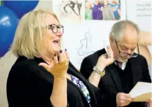  ?? JASON BAIN/EXAMINER ?? Cathy Abraham speaks as a grand opening for the new location of Pearson Day Care Centre at Peterborou­gh Alternativ­e and Continuing Education (PACE) at PCVS on McDonnel St. on Thursday morning. It was one of her last duties as chairwoman of the Kawartha...