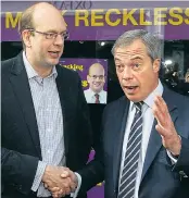  ??  ?? Mr Reckless, left, with Nigel Farage in 2014