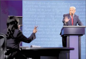  ??  ?? File photo shows Trump in the final presidenti­al debate against Democratic presidenti­al nominee Joe Biden at Belmont University in Nashville, Tennessee.