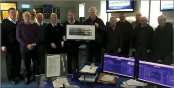  ??  ?? The retirement gathering at the Valentia Coastguard Radio Station for Radio Officer Robbie Evans. From left: Eoghan Bresnihan, Timothy Lyne (retired), Dermot Faren, Gene O’Sullivan (retired), John Draper (Divisional Controller), Robbie Evans (recently...