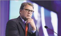  ?? Chris Carlson / Associated Press ?? Energy Secretary Rick Perry speaks at the California GOP fall convention in Indian Wells, Calif., on Sept. 6. Perry pushed Ukraine’s president earlier in 2019 to replace members of a key supervisor­y board at Naftogaz, a massive stateowned petroleum company.