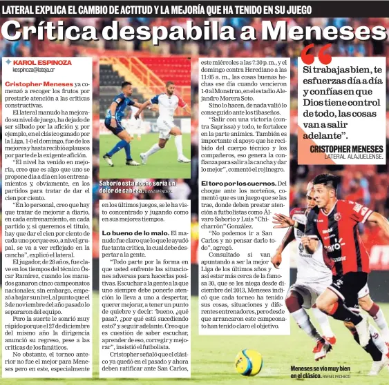  ?? DIIANA MÉNDEZ.. RAFAEL PACHECO ?? Saboorríío­o eesstta noocchee sseerríía un doolloorr dee ccabeezza.. Meneses se vio muy bien en el clásico.