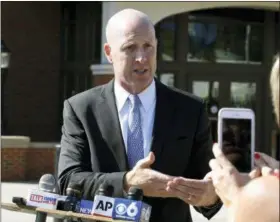  ?? HANS PENNINK — THE ASSOCIATED PRESS ?? Lee Kindlon, attorney for the Hussain family, speaks to reporters outside Troop G headquarte­rs in Latham ,N.Y., on Wednesday Nauman Hussain was taken into custody to face criminal charges in connection with the family’s Prestige Limousine service, involved in Saturday’s fatal crash in Schoharie, N.Y., that killed 20 people.