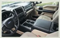  ??  ?? When you’re living the standard cab life but you have no use for 40/20/40 split bench seats, you do what Jared Rice did with his ’19 F-250 XLT. You source a brand-new center console from Ford and install it in place of the factory jump seat.