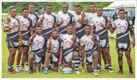  ??  ?? The LAR Barbarians 7s team during the Super Sevens Series at Lawaqa Park in Sigatoka on January 22, 2021. Photo: Leon Lord
