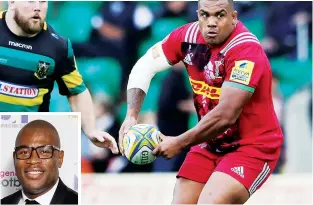  ??  ?? Apologist: Kyle Sinckler in action for Quins. Inset: Ugo Monye