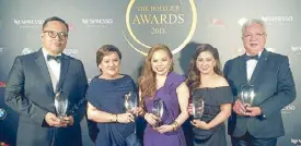  ??  ?? Proud awardees (from left) Jeffrey Adlawan, Shirley Sinlao (for Robert Viana), Yasmine Hidalgo, Larsey Guieb and Francis Ledesma.