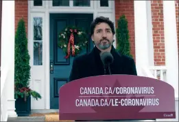  ?? CP PHOTO ADRIAN WYLD ?? Prime Minister Justin Trudeau speak to the media about the COVID-19 virus outside Rideau Cottage in Ottawa on Friday.