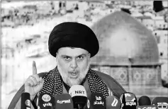  ??  ?? File photo shows Sadr delivering a speech over US President Donald Trump’s decision to recognise Jerusalem as the capital of Israel, in Baghdad, Iraq. — Reuters photo