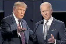  ?? PATRICK SEMANSKY / AP ?? President Donald Trump, left, and former Vice President Joe Biden are shown in their first debate in the photo combo.