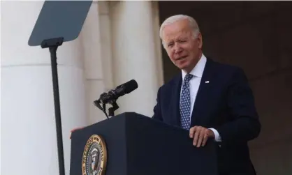  ?? Photograph: Leah Millis/Reuters ?? Joe Biden delivers remarks at Arlington National Cemetery in Virginia Thursday.