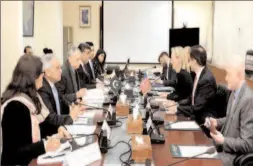  ?? -APP ?? Adviser to the PM on Commerce, Industries & Production Abdul Razak Dawood in a meeting with Ms. Alice Wells, Acting Assistant Secretary of State, Bureau of South & Central Asia Affairs alongwith Ambassador Paul Jones.