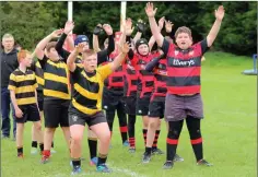  ??  ?? Arklow and Carlow players wait for the line out. Pic: Yvette O Beirne