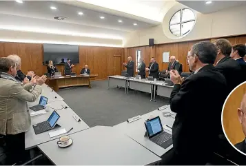  ?? ANDY JACKSON/STUFF ?? Departing Taranaki Regional Council chief executive Basil Chamberlai­n, below, was given a round of applause at his last meeting of the council yesterday.