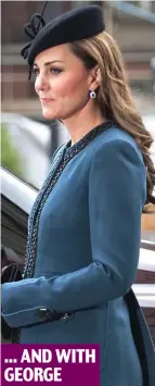  ??  ?? ... AND WITH GEORGE Blue for a boy: Kate wore pink in 2015 – but opted for blue in 2013