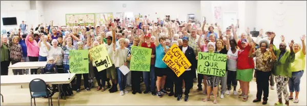  ?? VIRGINIA PITTS / Malvern daily Record ?? Hot Spring County seniors, concerned that the Malvern Senior Activity Center might have to close due to a lack of funding from the state, gathered at the Center on May 2 to make their concerns known to officials. The Center is operated by the Central Arkansas Developmen­t Council, which will hold a meeting at 6 p.m. on Monday, May 13, at the Benton Senior Activity Center.