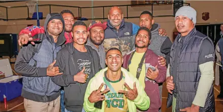  ?? ?? Lote Tuqiri (middle-back) with the Pacific Island workers under the Pacific Australia Labour Mobility scheme.