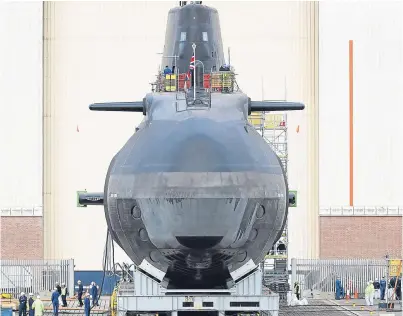  ?? Picture: PA. ?? The new fourth Astute-class nuclear-powered submarine, HMS Audacious, outside its indoor ship-building complex at BAE Systems in Barrow-in-Furness.