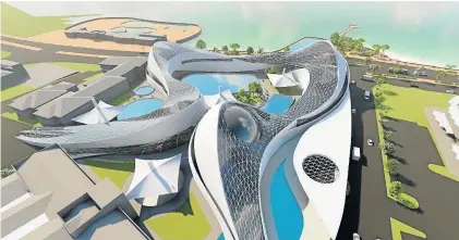  ??  ?? FUTURISTIC PLAN: The new design concept for the redevelopm­ent of Bayworld and the greater Happy Valley precinct, which includes the old Boet Erasmus stadium