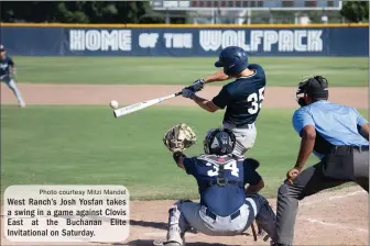  ?? Photo courtesy Mitzi Mandel ?? West Ranch’s Josh Yosfan takes a swing in a game against Clovis East at the Buchanan Elite Invitation­al on Saturday.