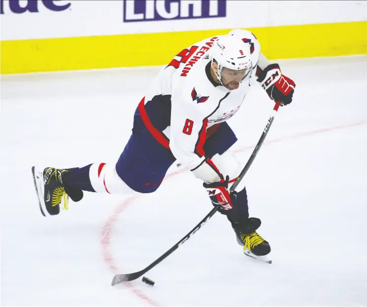  ?? KYLE ROSS / USA TODAY SPORTS ?? Washington Capitals forward Alex Ovechkin could pass Wayne Gretzky for most career goals if he can average 40 tallies in each of the next four years.