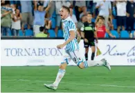  ?? AP ?? Spal’s Manuel Lazzari celebrates after scoring a goal against Udinese. —