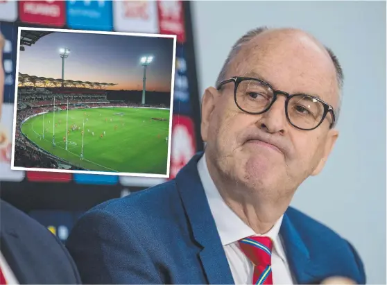  ??  ?? FIELD OF DREAMS: Gold Coast Suns chairman Tony Cochrane and ( inset) Metricon Stadium, which could take a Test match off the Gabba.