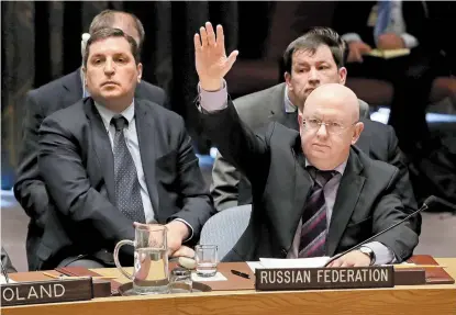  ??  ?? El embajador de Rusia ante las Naciones Unidas, Vassily Nebenzia, ayer en el Consejo de Seguridad.