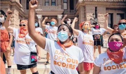  ?? MONTINIQUE MONROE/THE NEW YORK TIMES ?? A “Bans Off Our Bodies” protest takes place Wednesday at the Texas State Capitol.