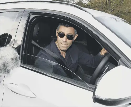 ??  ?? 0 Pedro Caixinha leaves the Rangers Training Centre yesterday shortly before news of his dismissal was announced by the club.