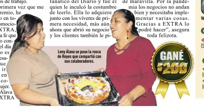  ?? ?? Leny Álava se puso la rosca de Reyes que compartió con sus colaborado­res.